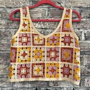 Rebellion Multicolor Crochet Crop Top NWOT 55% cotton smoke and pet free home